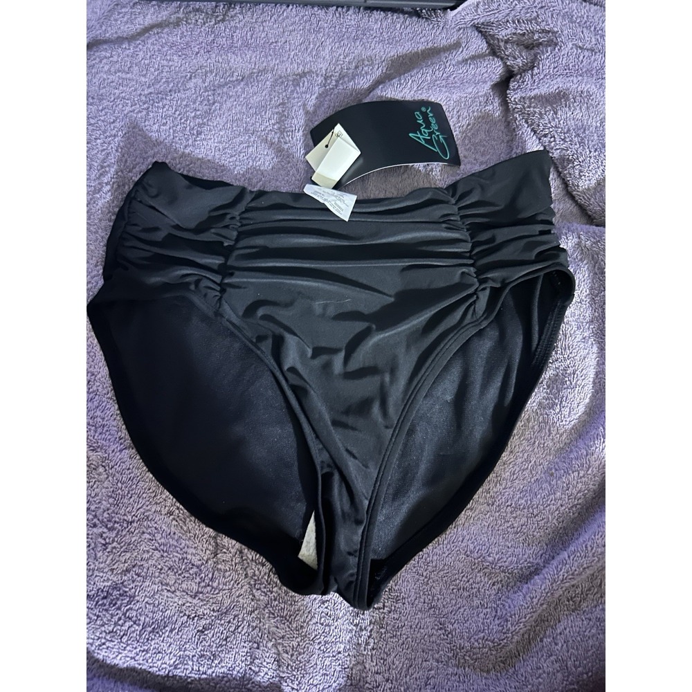 Aqua Green Womens‎ Bikini Bottom Black Medium Ruched Swim Bottom NWT